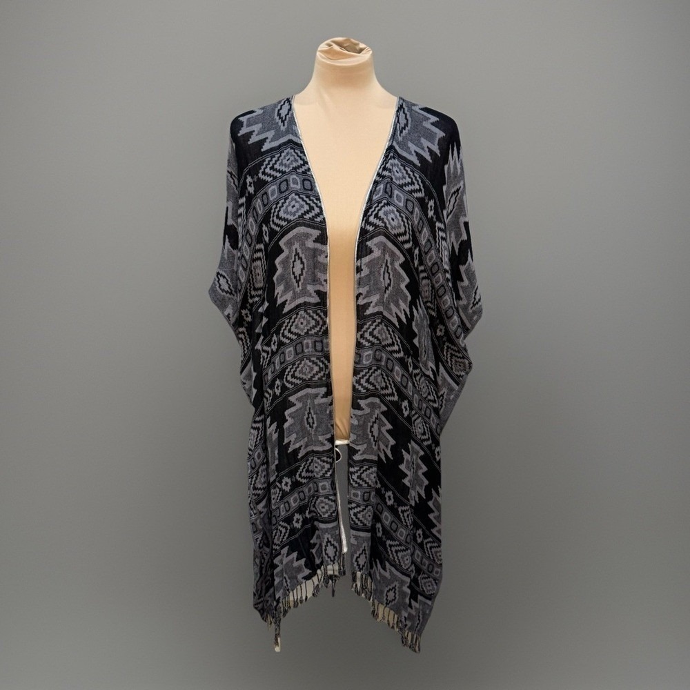 RAGA Anthropologie Aztec Fringe‎ Kimono Duster Southwestern Boho Layering Small